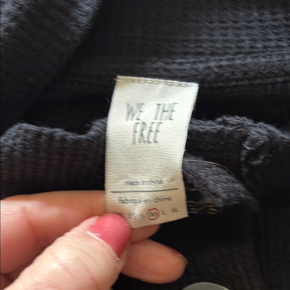 We The Free Black Waffle Knit Button Top Medium - Picture 3 of 4